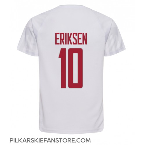 Tanie Strój piłkarski Dania Christian Eriksen #10 Koszulka Wyjazdowej MŚ 2022 Krótkie Rękawy